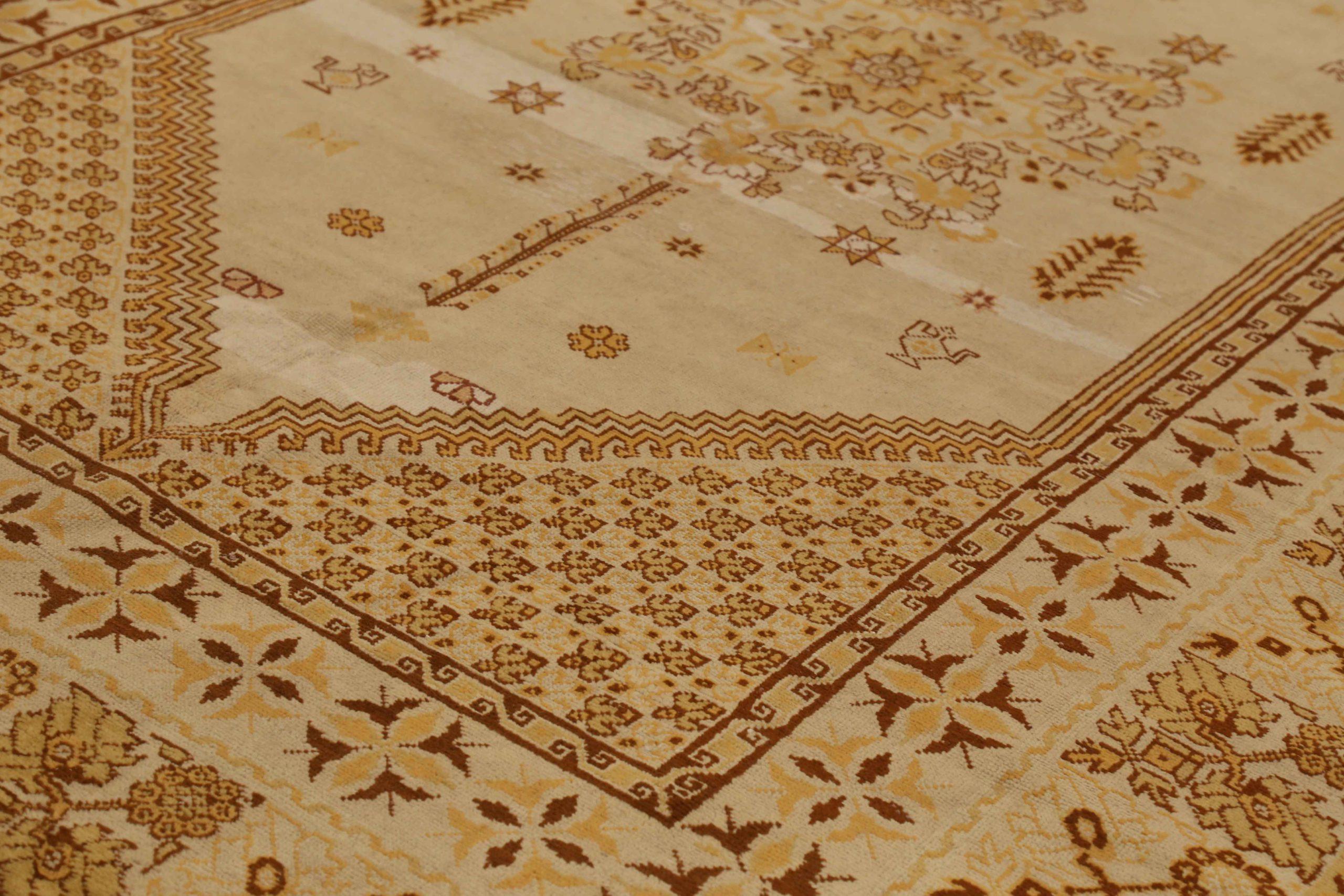 Russian Samarghand Area Rugs Circa 1910 - Wool Brown Ivory Yellow 71606 In Excellent Condition For Sale In Dallas, TX