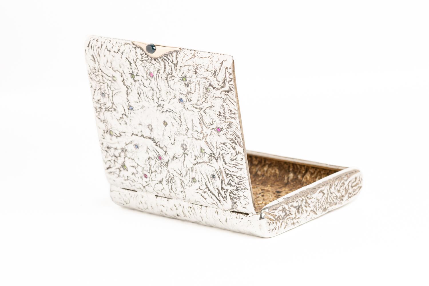 Women's or Men's Antique Russian Samorodok Silver Gold and Diamond Cigarette Case For Sale