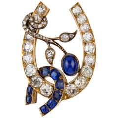 Antique Russian Sapphire and Diamond Horse-Shoe Brooch