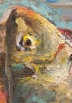 Expressionist Fish Still Life Oil on Canvas with Catfish. Russian school