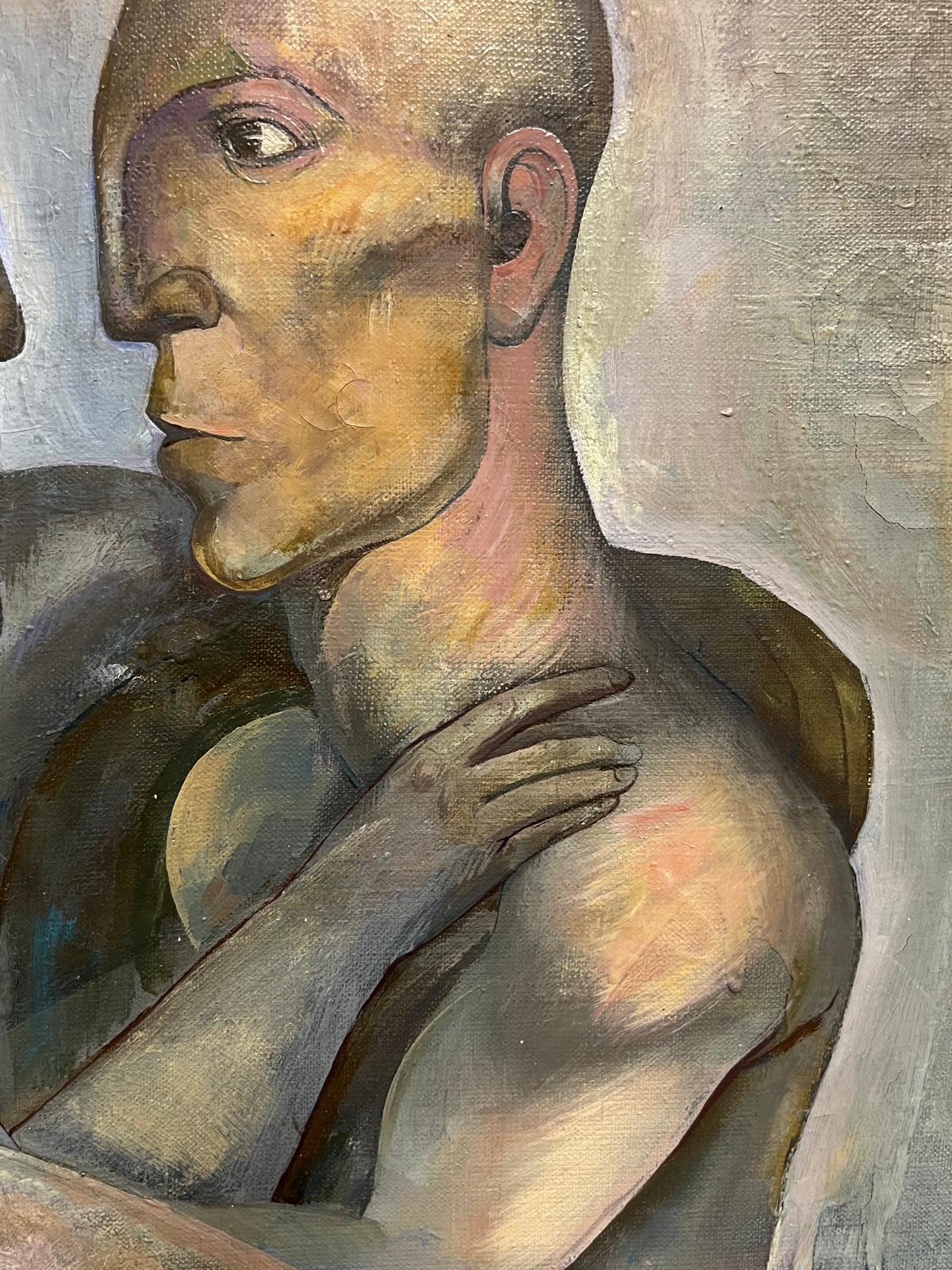 Pintura al óleo rusa modernista del siglo XX Desnudos masculinos en abrazo Abstracto en venta 5