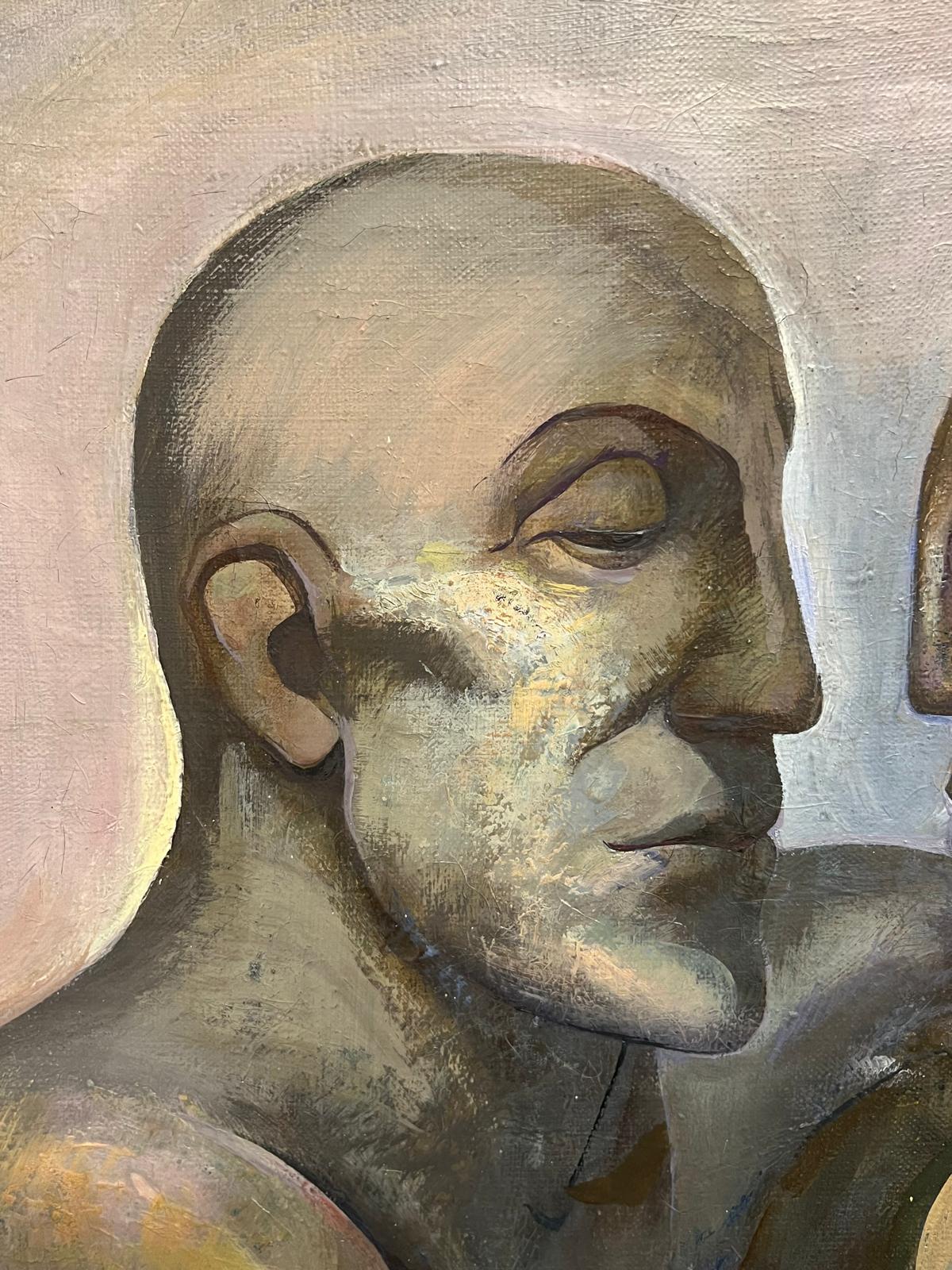 Pintura al óleo rusa modernista del siglo XX Desnudos masculinos en abrazo Abstracto en venta 6
