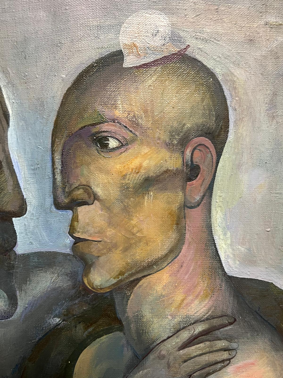Pintura al óleo rusa modernista del siglo XX Desnudos masculinos en abrazo Abstracto en venta 7