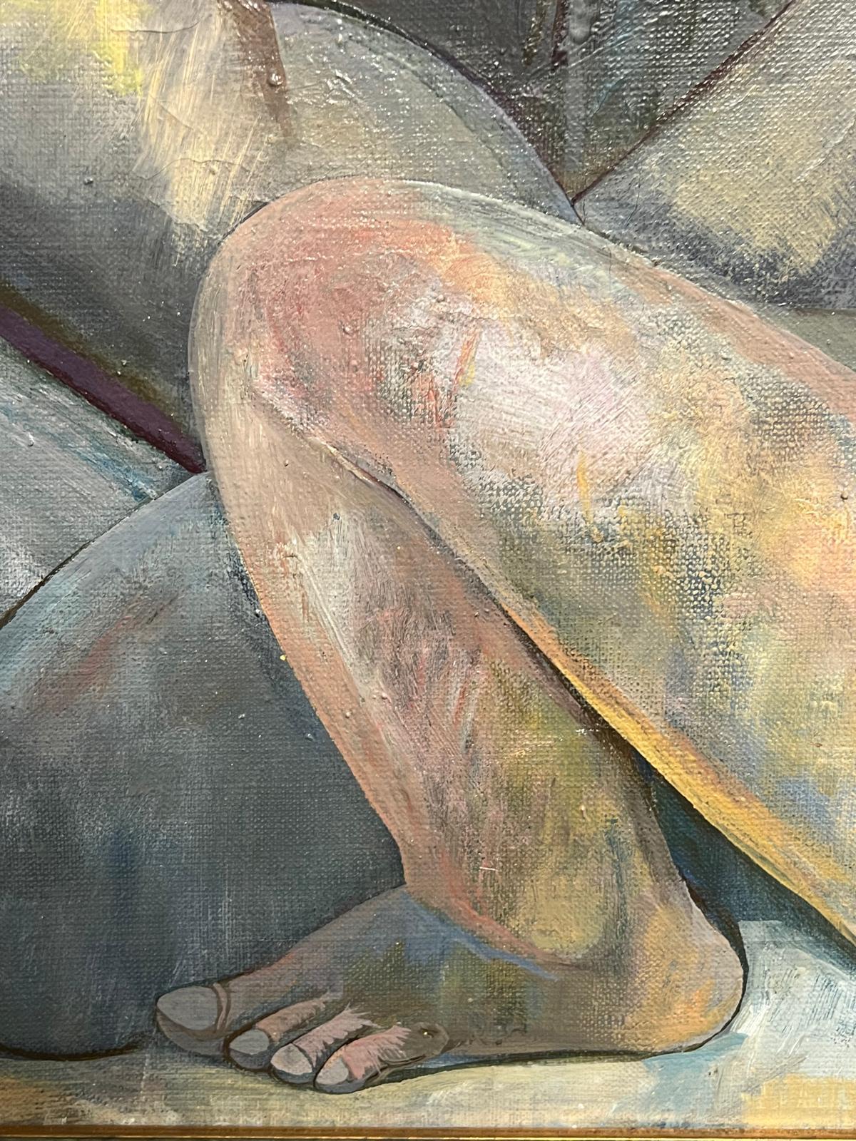 Pintura al óleo rusa modernista del siglo XX Desnudos masculinos en abrazo Abstracto en venta 2