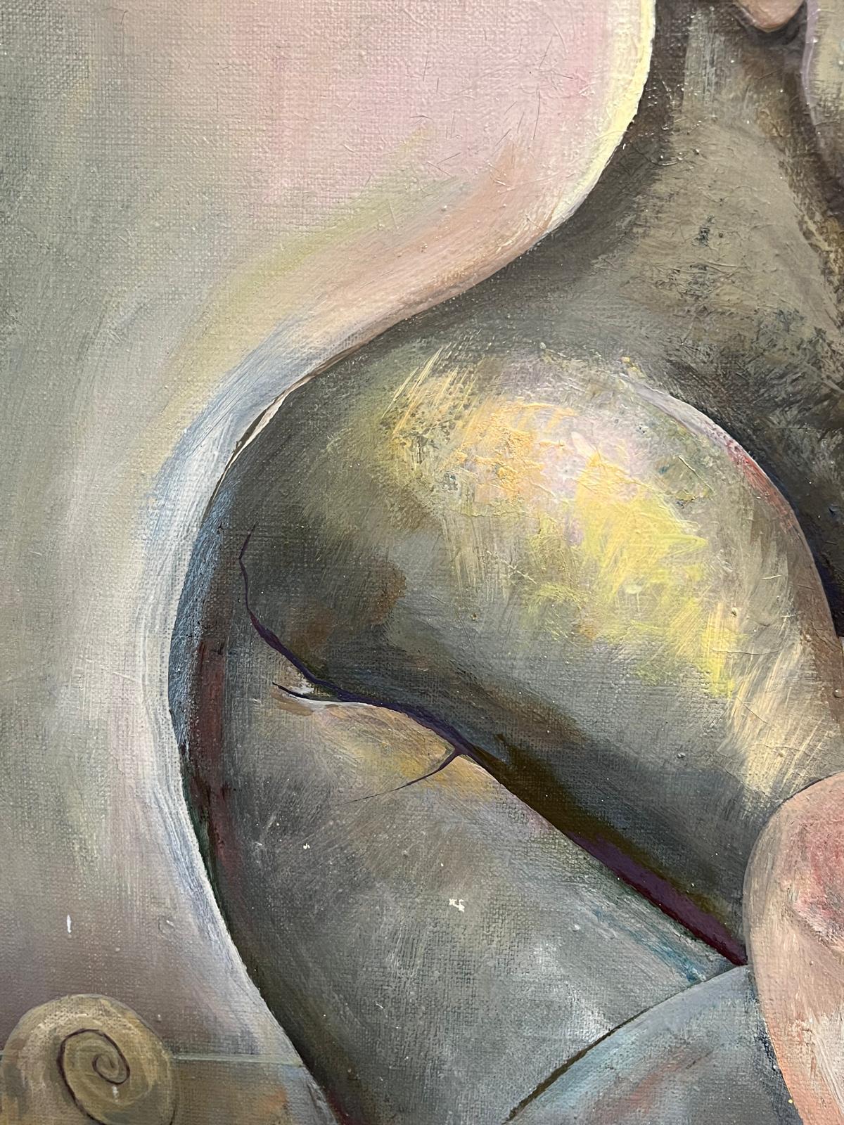 Pintura al óleo rusa modernista del siglo XX Desnudos masculinos en abrazo Abstracto en venta 3