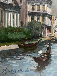 Tranquil Venetian Canal Backwater (troits de canaux vénitiens) par l'artiste impressionniste russe, signé