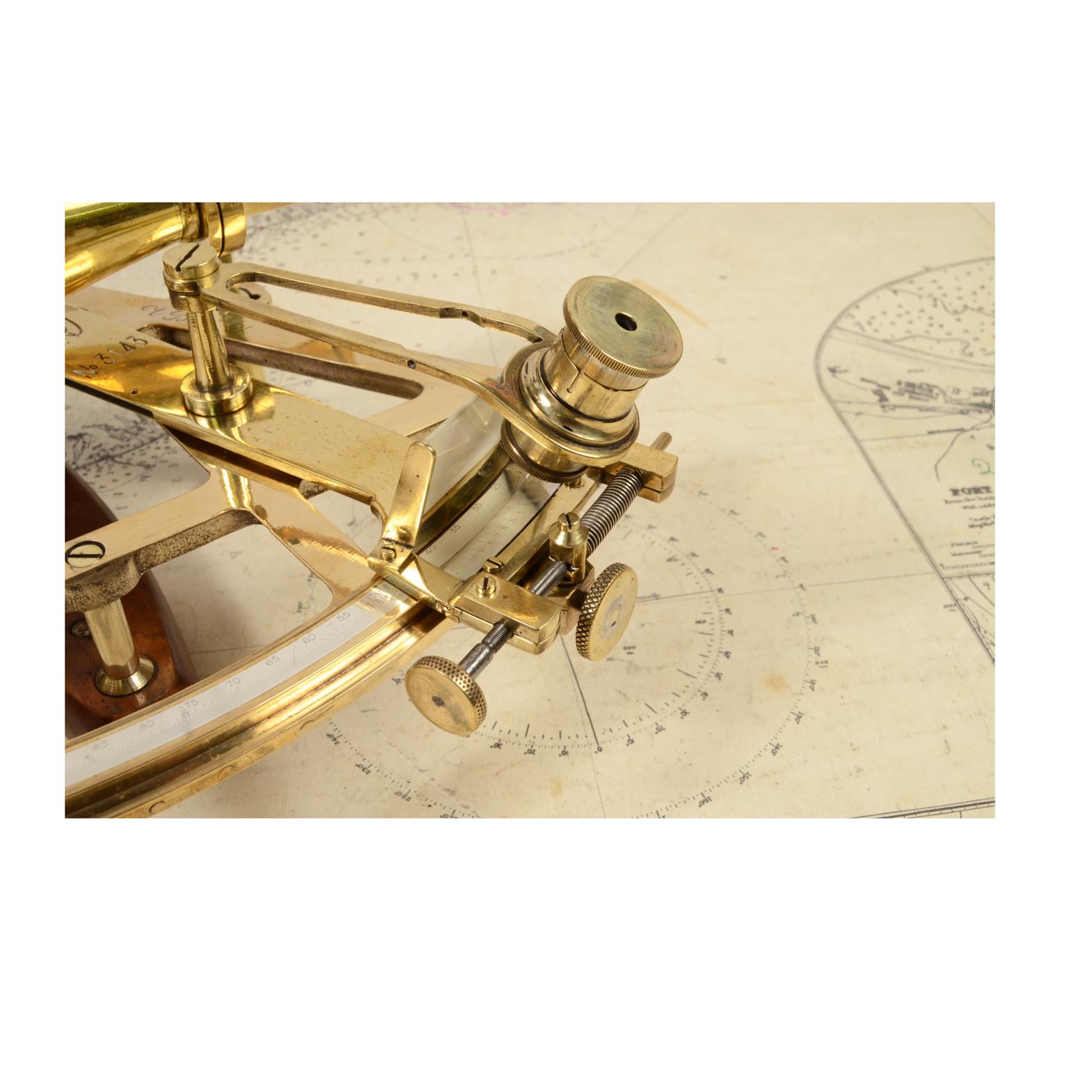 Russian Brass Antique Nautical Sextant Made  Early 1900s with Wooden Support 4