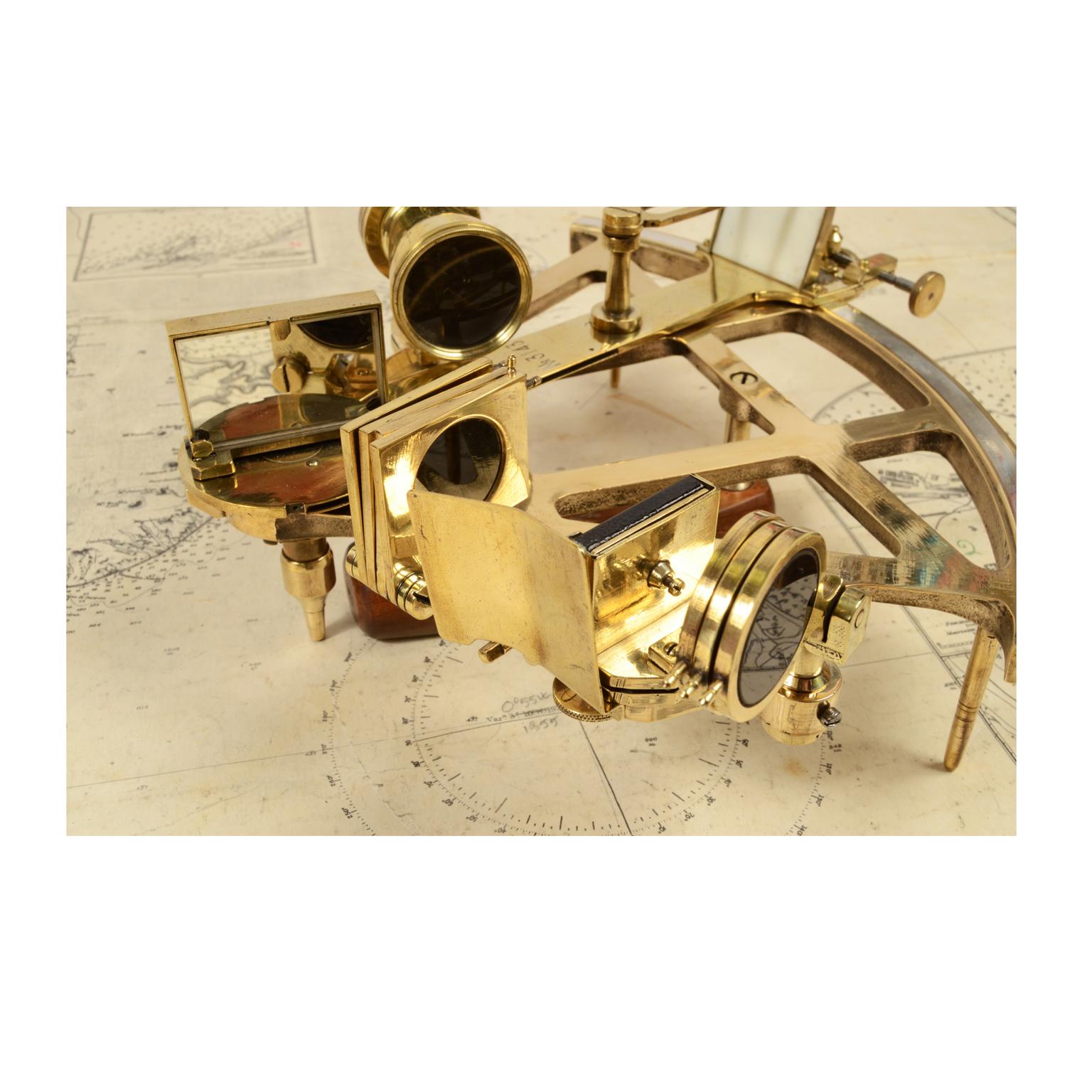 Russian Brass Antique Nautical Sextant Made  Early 1900s with Wooden Support 5