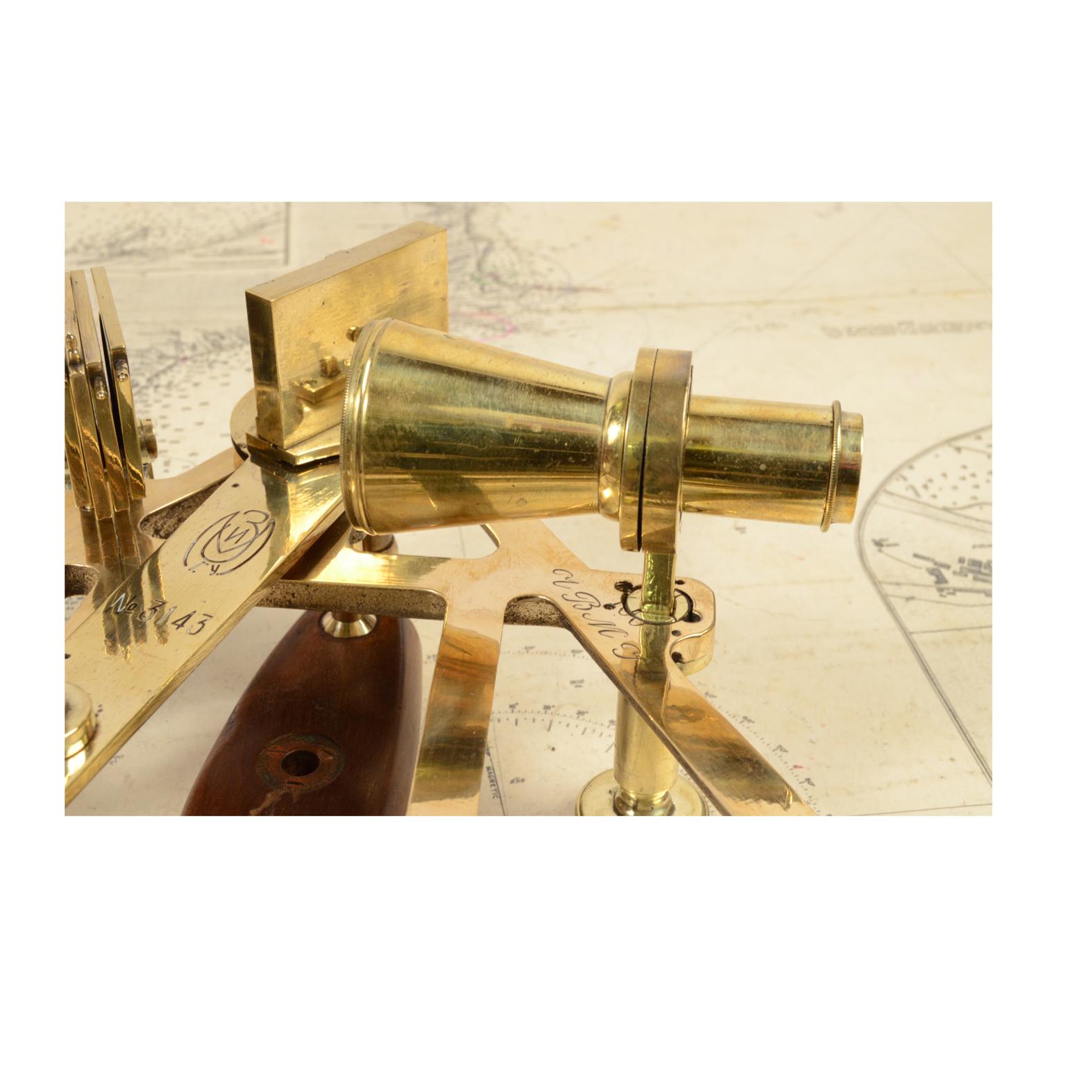 Russian Brass Antique Nautical Sextant Made  Early 1900s with Wooden Support 8