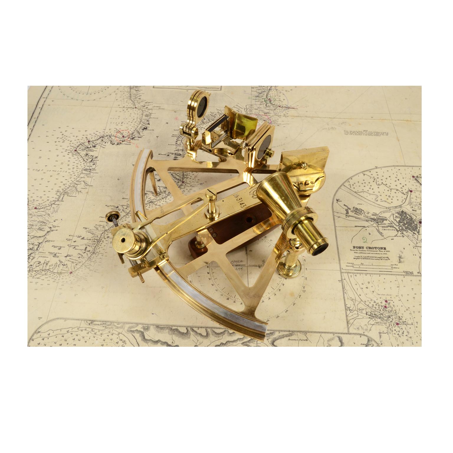 20th Century Russian Brass Antique Nautical Sextant Made  Early 1900s with Wooden Support