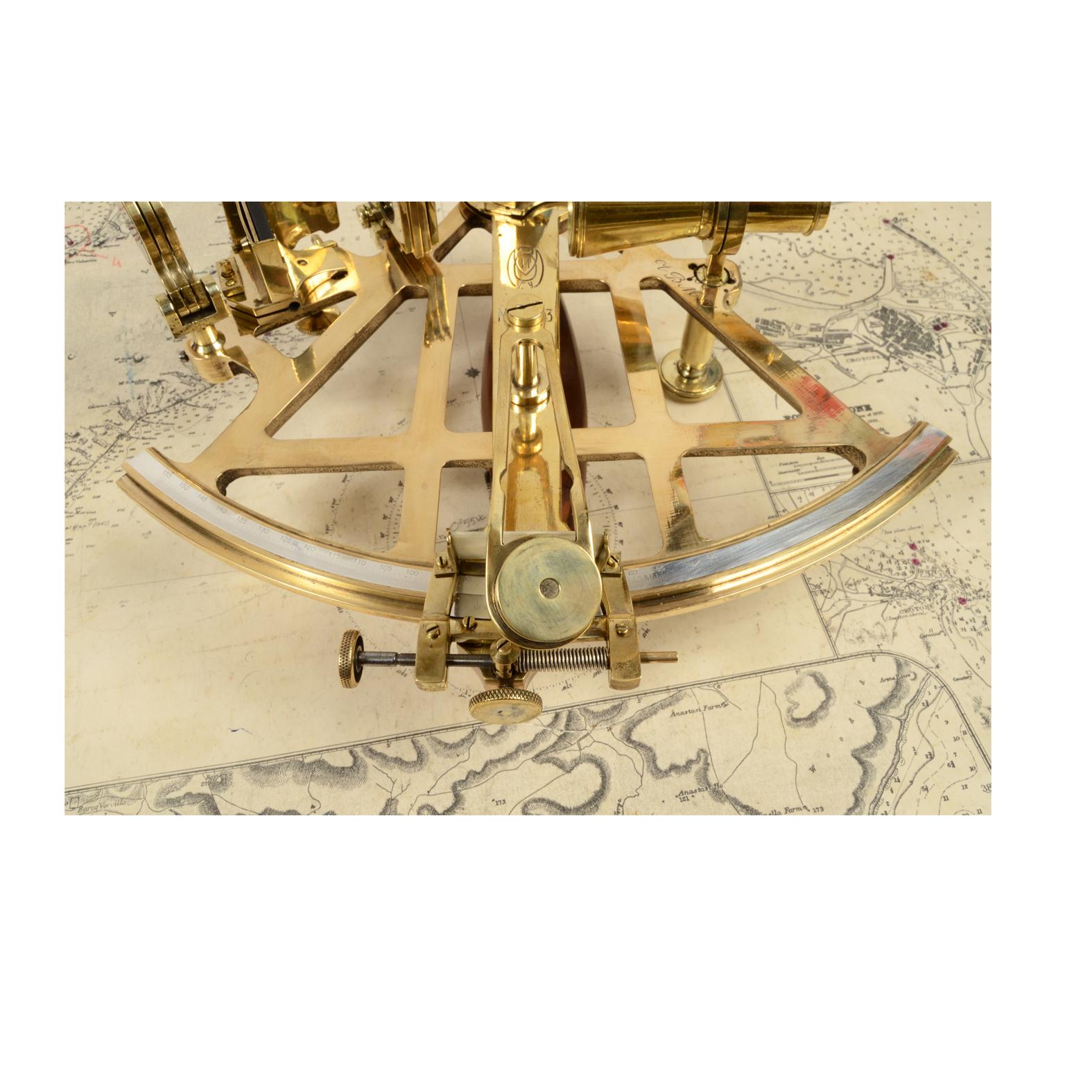 Russian Brass Antique Nautical Sextant Made  Early 1900s with Wooden Support 1