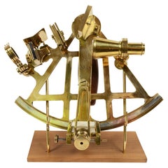 Russian Brass Antique Nautical Sextant Made Early 1900s with Wooden Support
