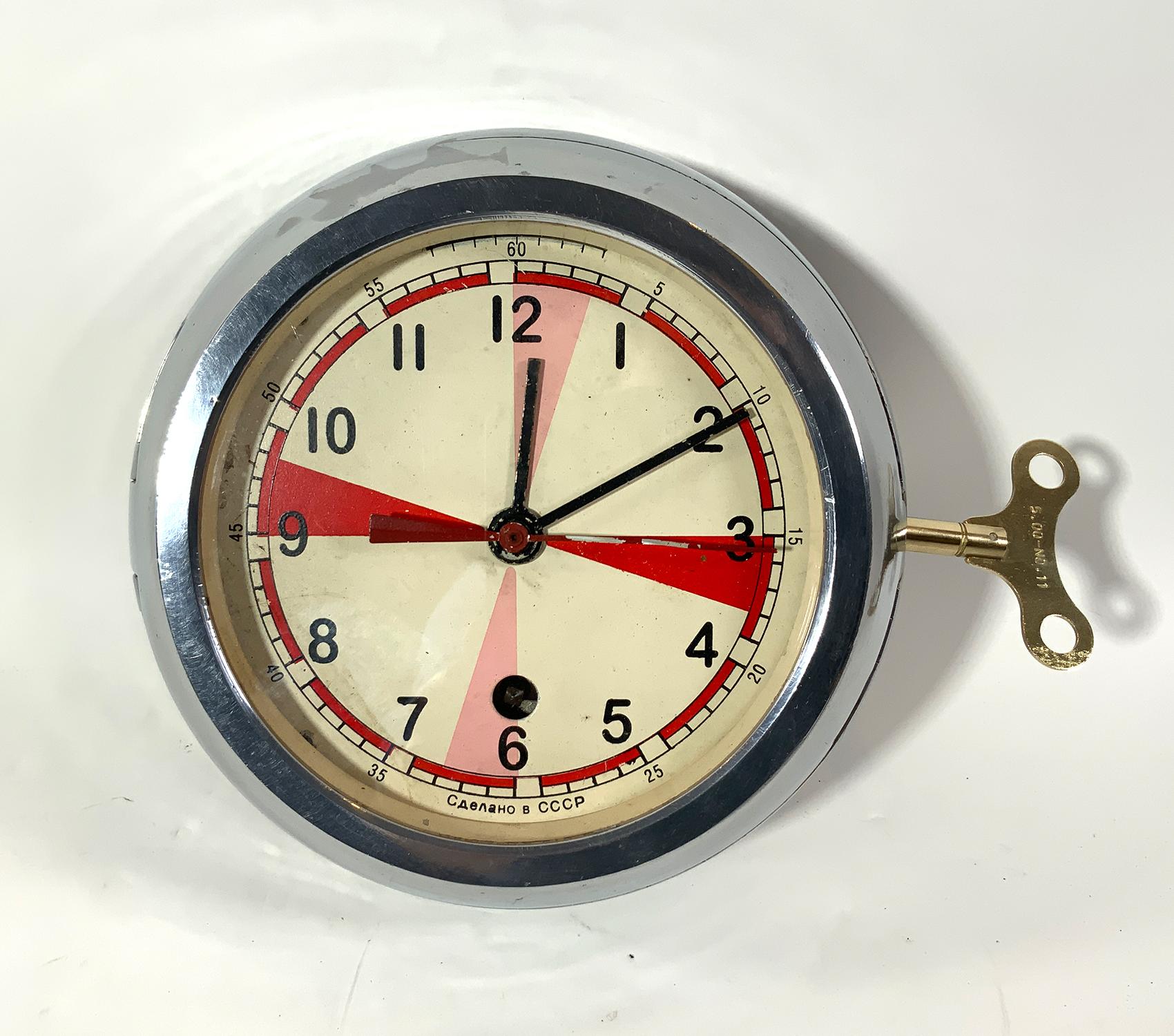 Mid-20th Century Russian Ships Clock with Key