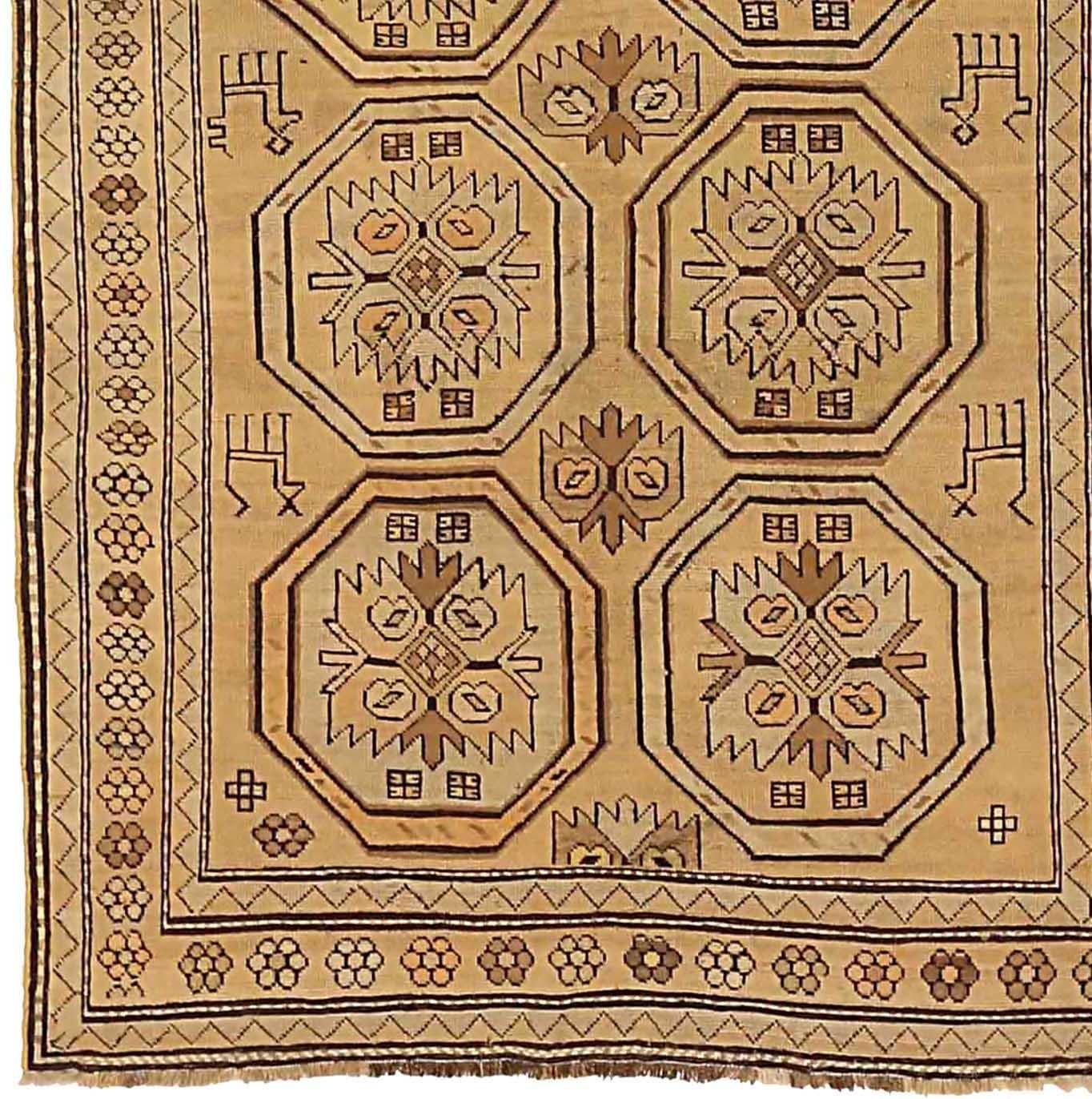 Russo Tappeto russo Shirvan Small Design 1910 circa - Lana marrone e avorio - 72545 in vendita