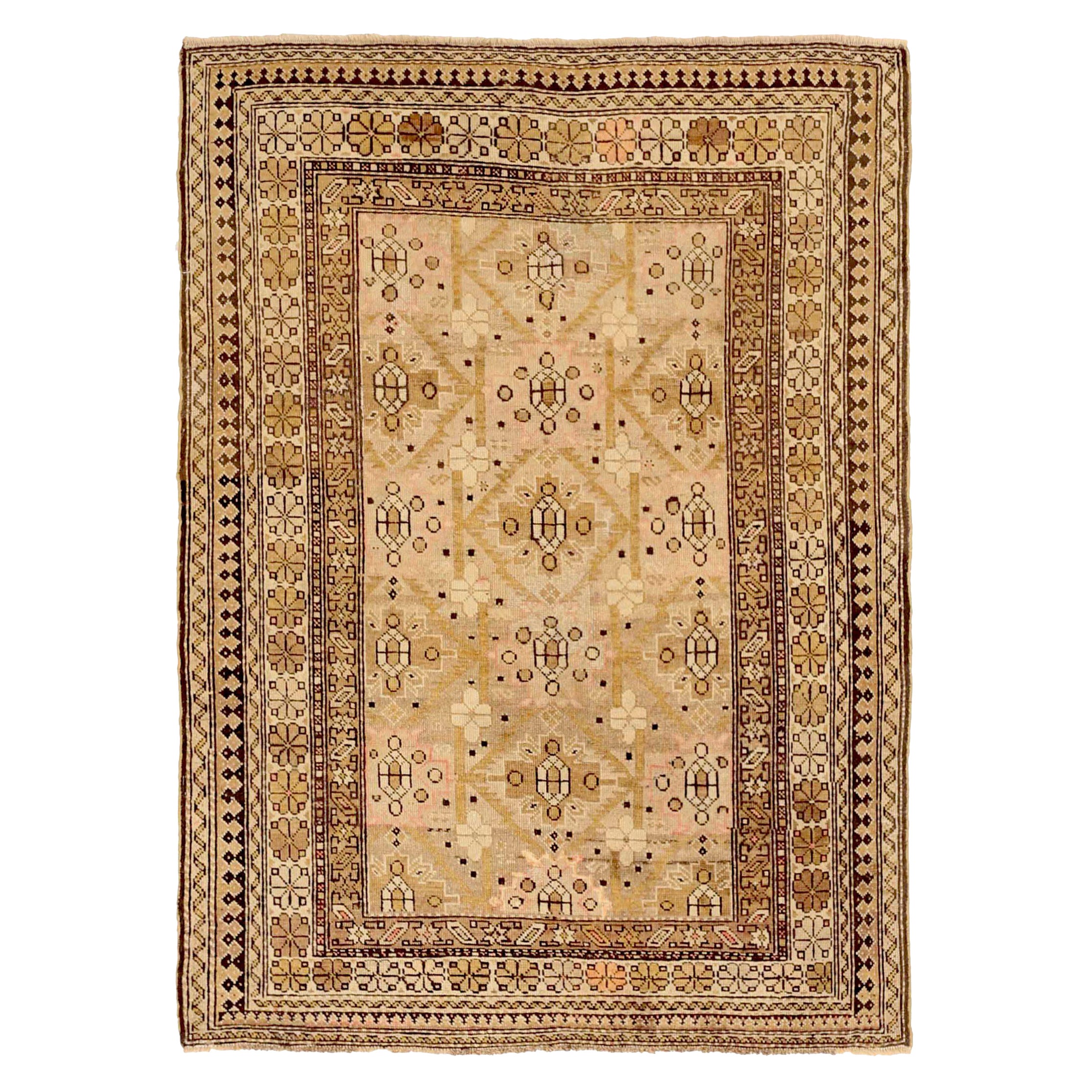 Russischer Schirwan Kleiner Teppich CIRCA 1910 - Wolle Elfenbein Rosa Gelb 71750