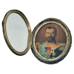 Russisches Silber 1913 Gedenkikone / Porträt Zar Nikolaus II, beschriftet 