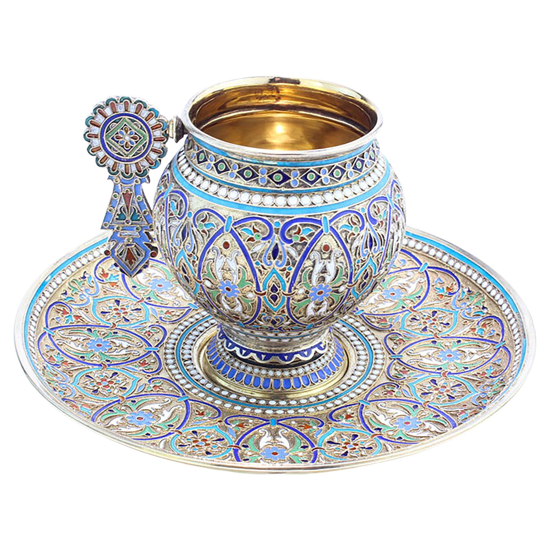 Russian Silver and Enamel Cup and Saucer
