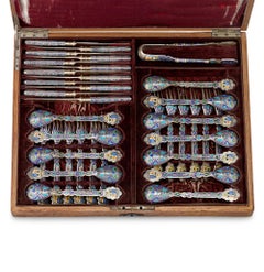 Russian Silver and Enamel Dessert Service for 12