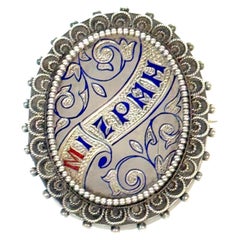 Russian Silver and Enamel "Mizpah" Sentimental BroochJudaica Interest, C. 1885