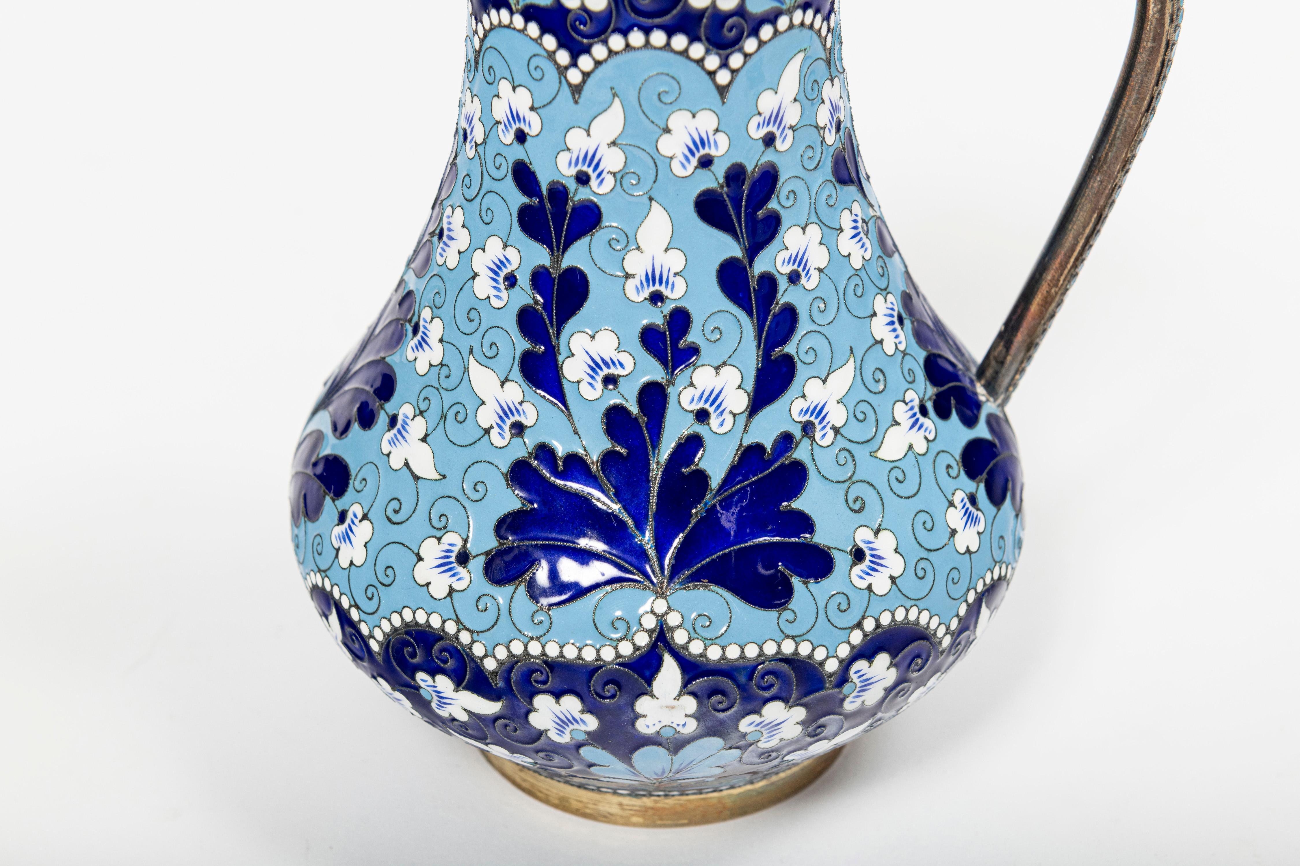 Silver Russian silver and enamel tea set for six people, Russia, circa 1960. For Sale