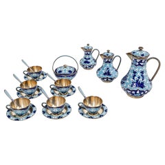 Russian silver and enamel tea set for six people, Russia, late 19 century.