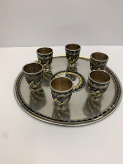 Russian Silver and Enamel Vodka Set, circa 1940
