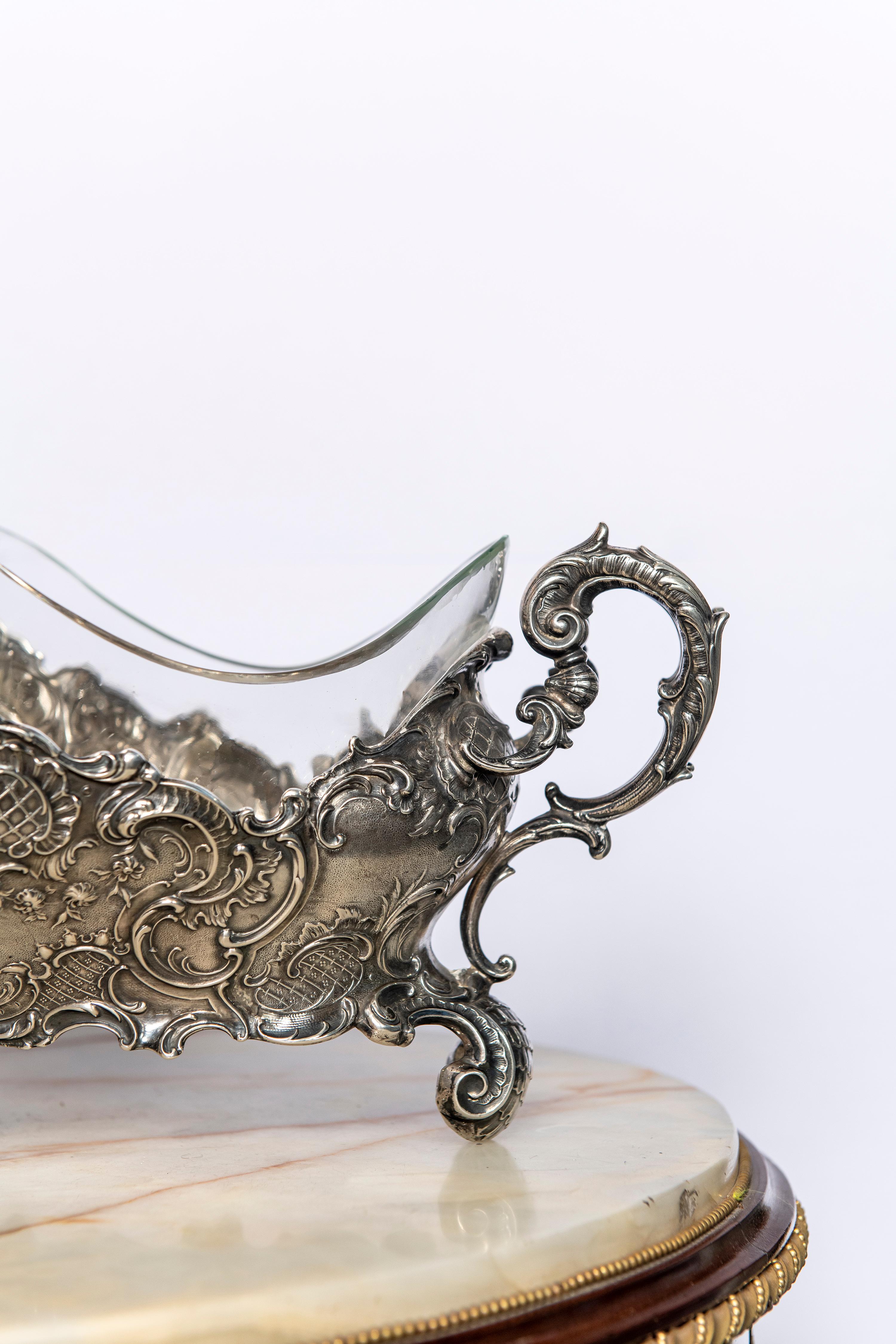 Russian silver and glass jardinière, Russia, 1895.