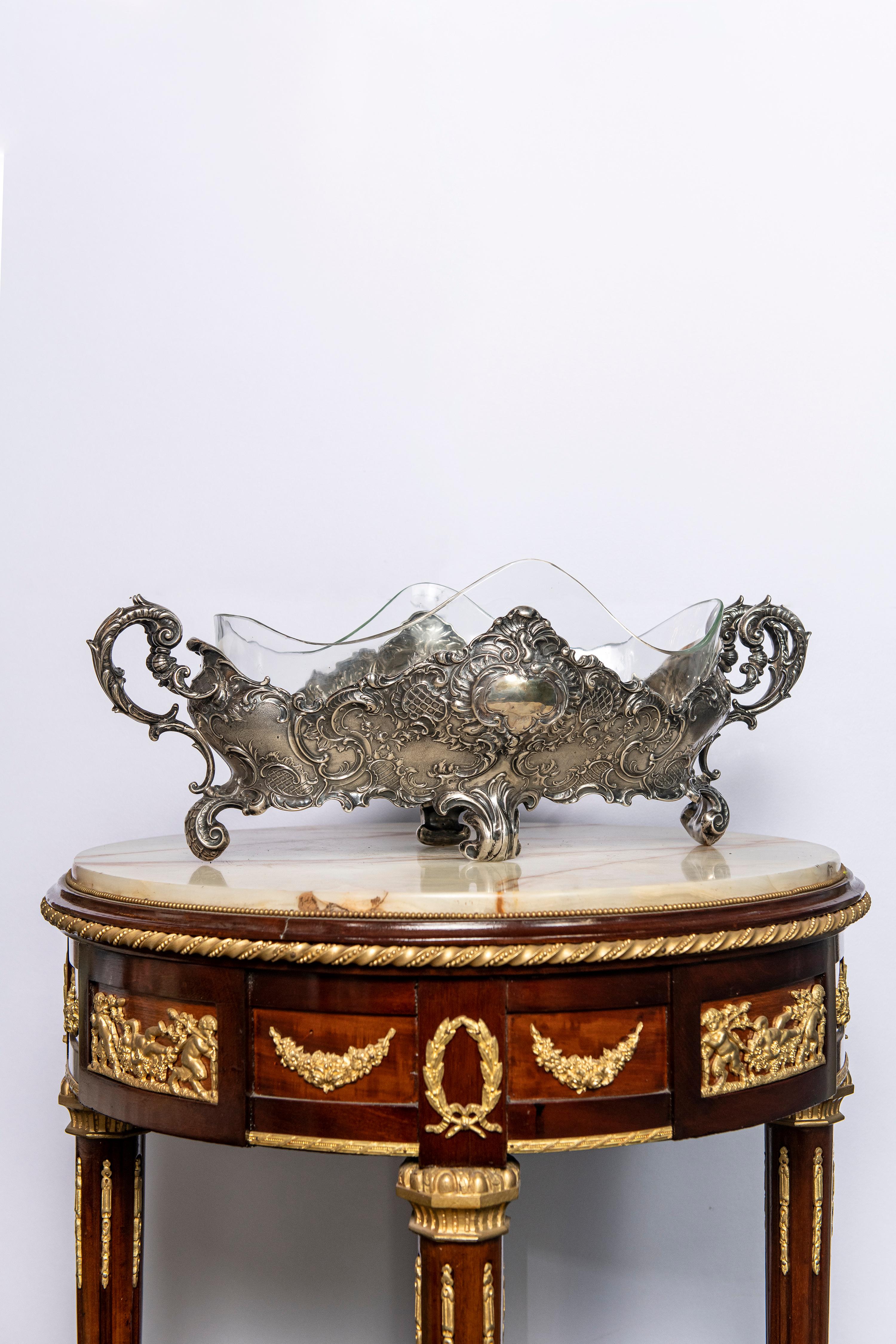Rococo Russian Silver and Glass Jardinière, Russia, 1895 For Sale
