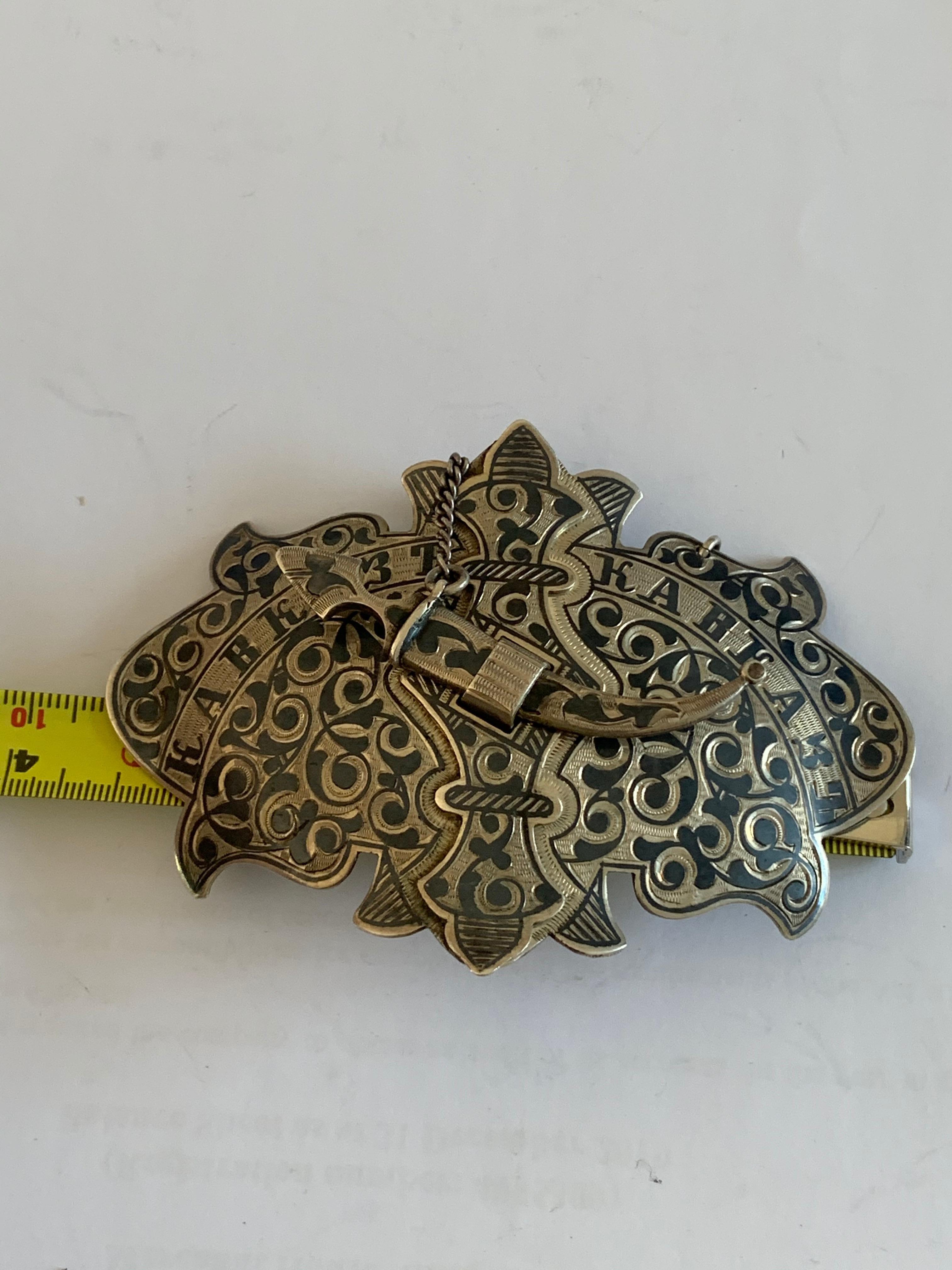 Russian Silver and Niello Belt Buckle In Good Condition For Sale In Honiton, Devon