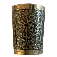 Russian Silver and Niello Decorated Vodka Beaker