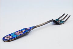 Russian silver children's fork in the Cloisonné style with three tines