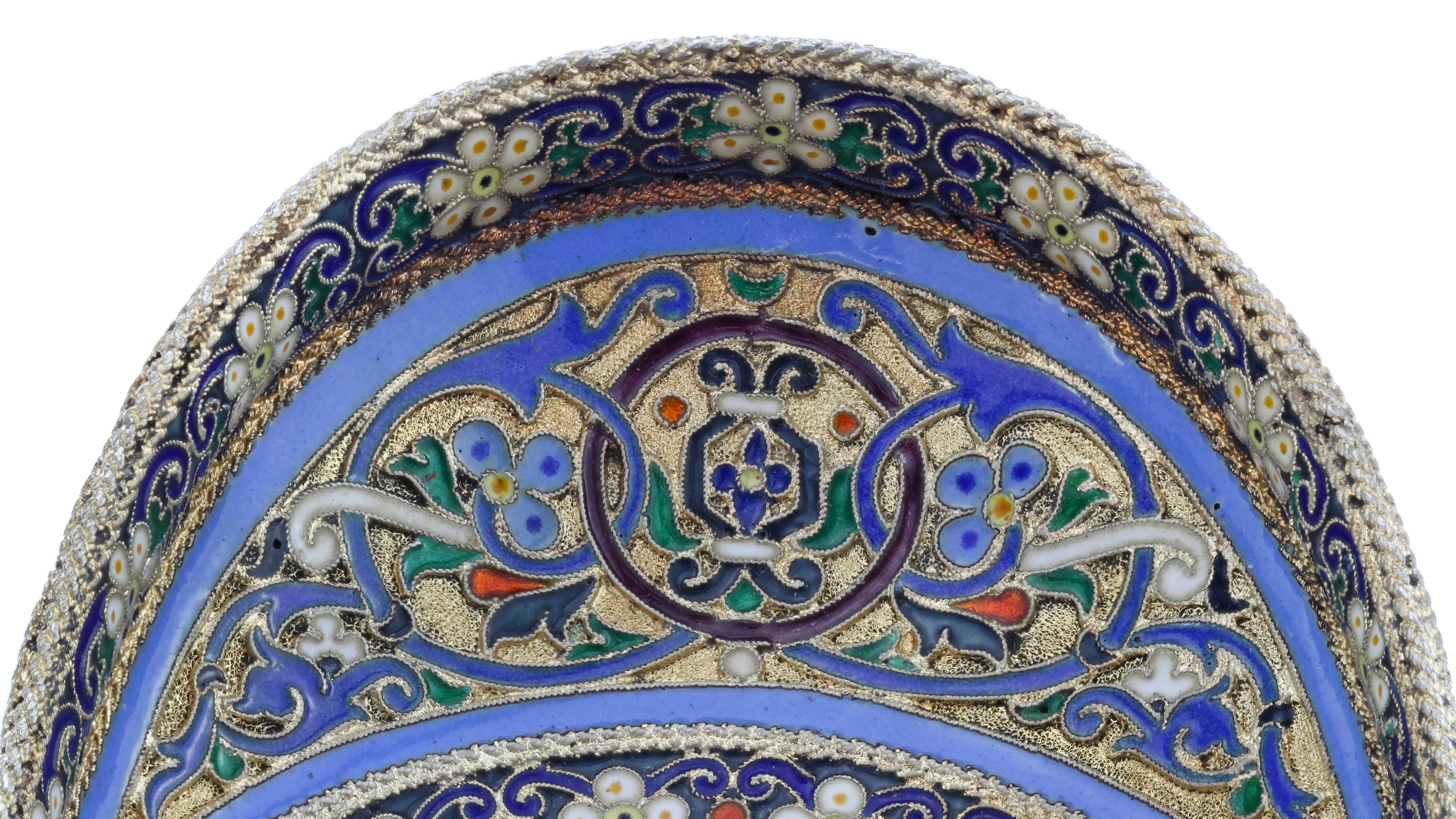 Early 20th Century Russian Silver Cloisonné Enamel Dish, 1890s by Ovchinnikov