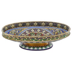 Russian Silver Cloisonné Enamel Dish, 1890s by Ovchinnikov