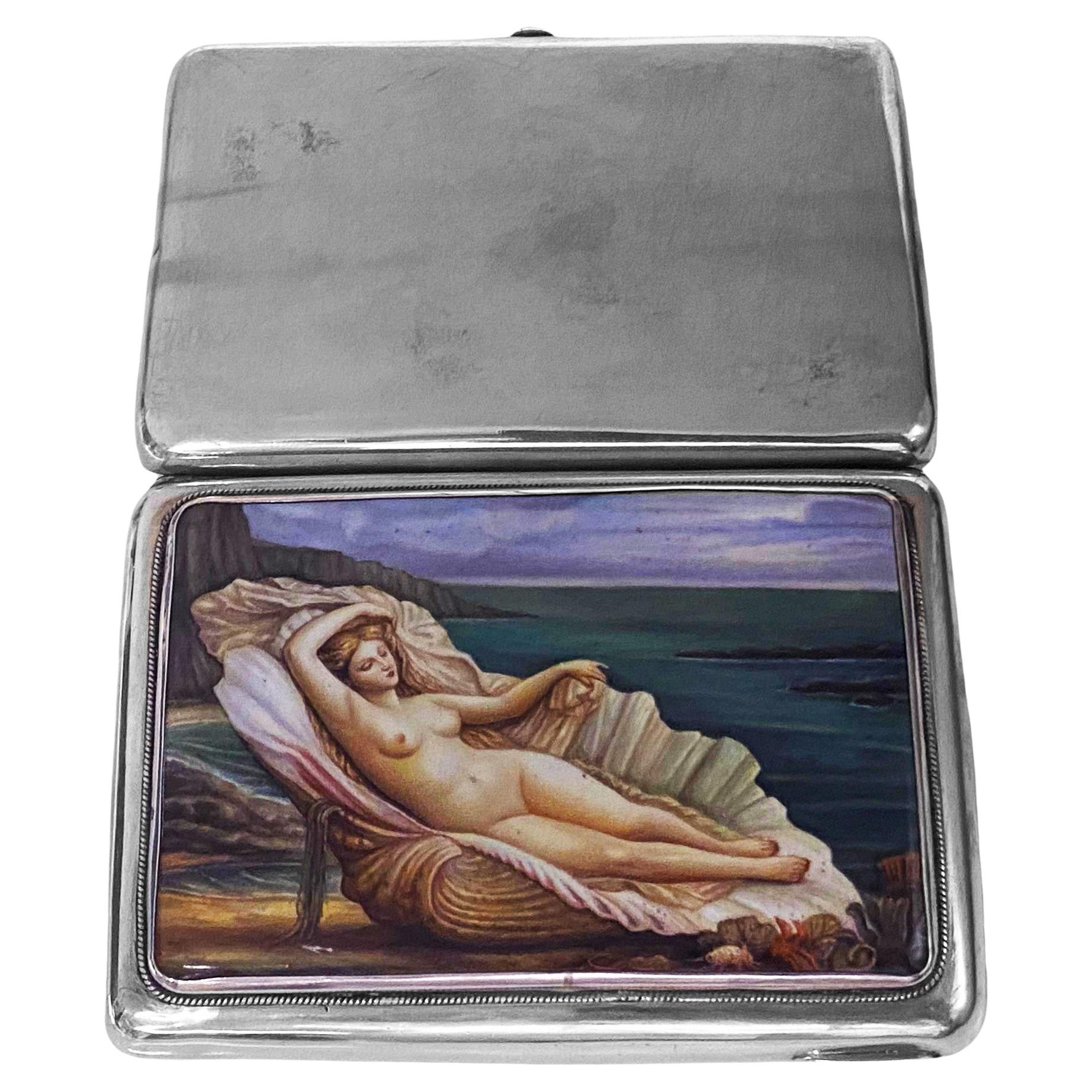 Russian Silver enamel nude cigarette case, Moscow C.1910 In Good Condition In Toronto, ON