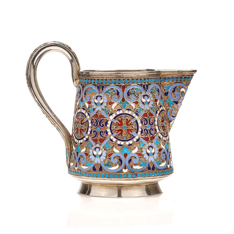 Russian Silver Gild and Cloisonné Enamel Cream Jug In Good Condition For Sale In Braintree, GB