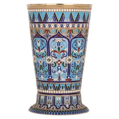 Russian Silver Gilt and Cloisonné Enamel Beaker by Ovchinnikov