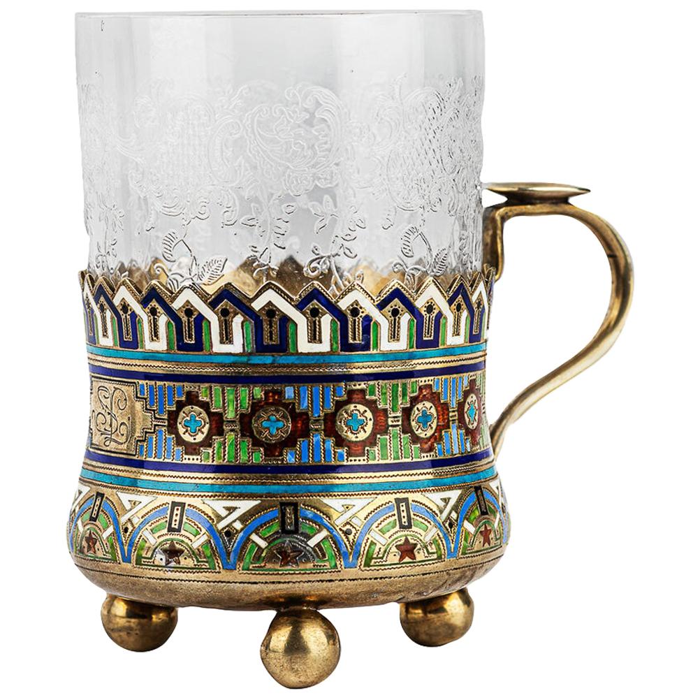 Russian Silver-Gilt and Enamel Tea Glass Holder Andrey Bragin, circa 1900