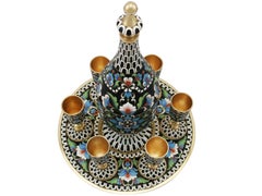 Russian Silver Gilt and Enamel Vodka Decanter and Goblet Set