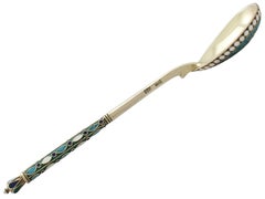 Antique Russian Silver Gilt and Polychrome Cloisonné Enamel Spoon Circa 1915