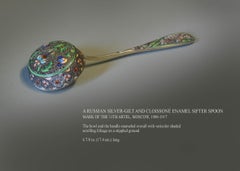 Russian Silver-Gilt & Cloissone Enamel Sifter Spoon 11th Artel Moscow, 1908-1917