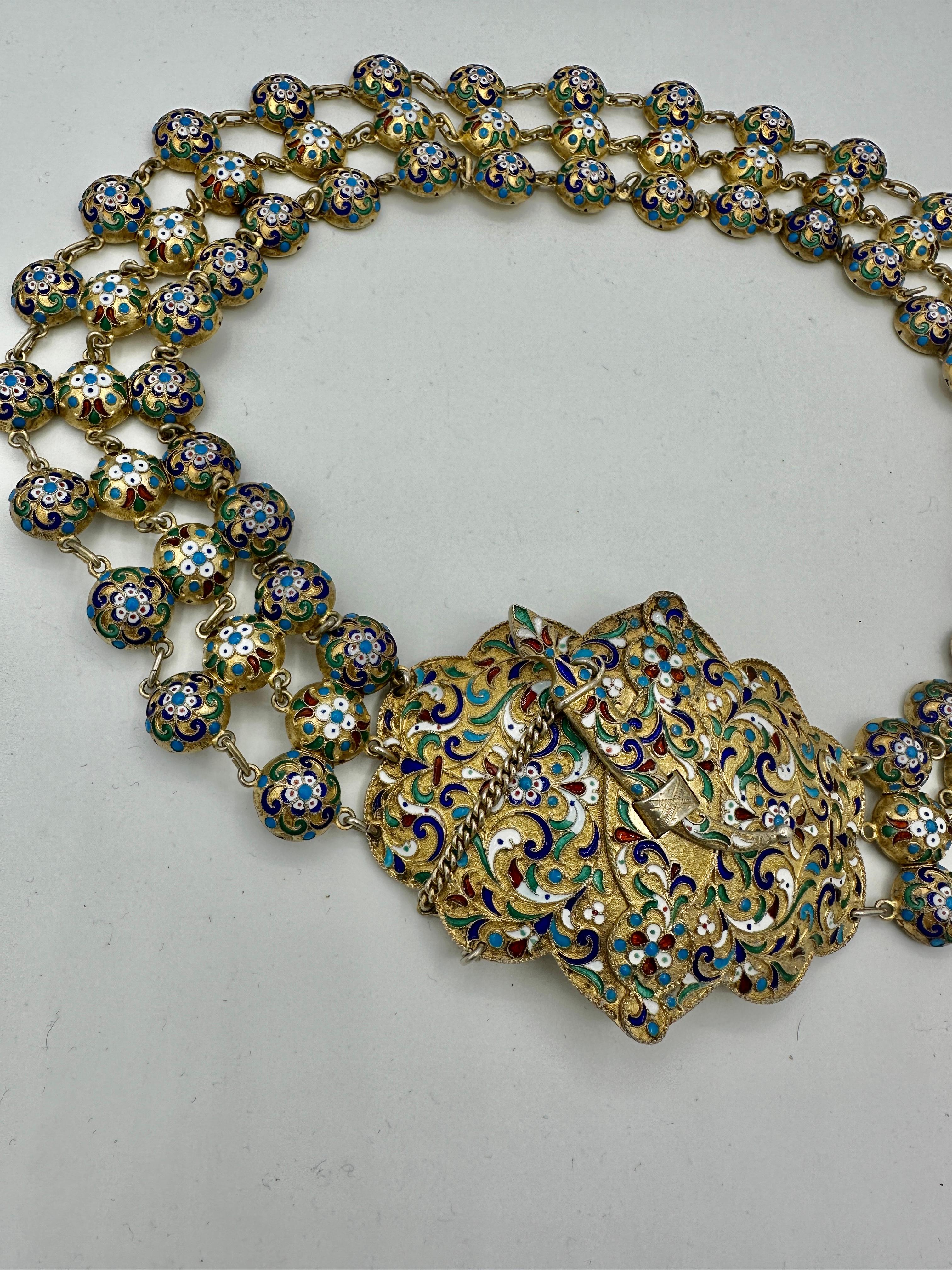 Cintura o collana russa in argento dorato e smalto San Pietroburgo 1908-1917 V.I.I. Victorov in vendita 5
