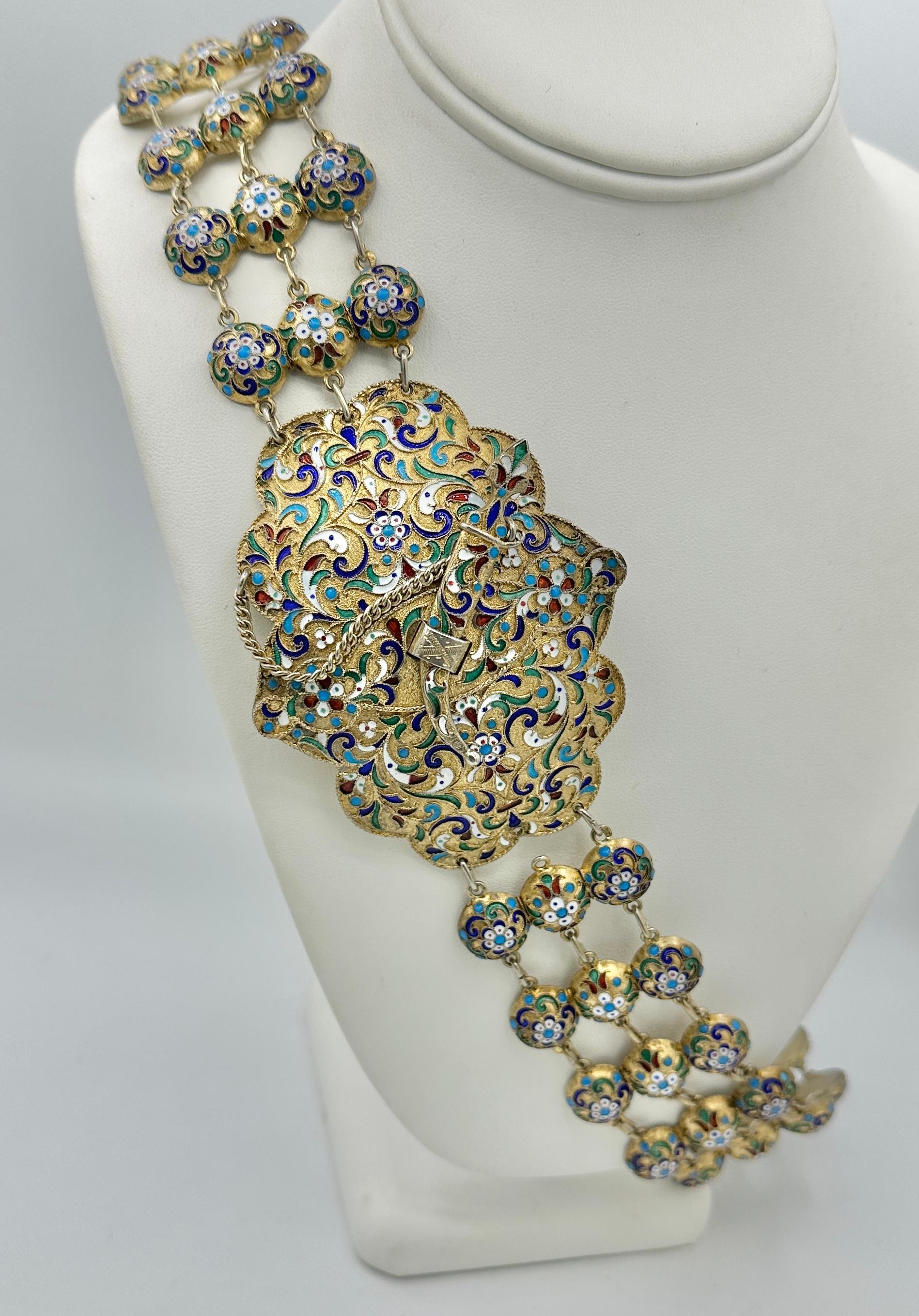 Cintura o collana russa in argento dorato e smalto San Pietroburgo 1908-1917 V.I.I. Victorov in vendita 6