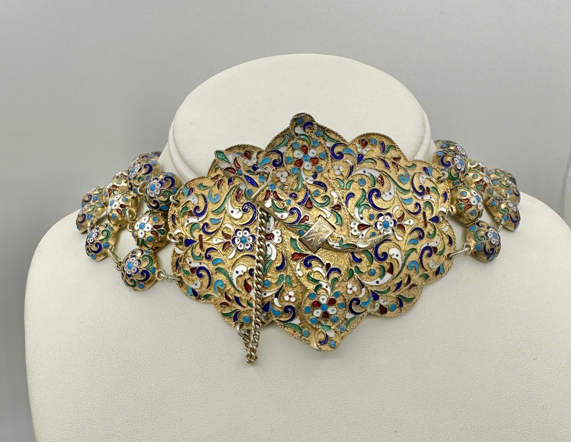Cintura o collana russa in argento dorato e smalto San Pietroburgo 1908-1917 V.I.I. Victorov in vendita 7