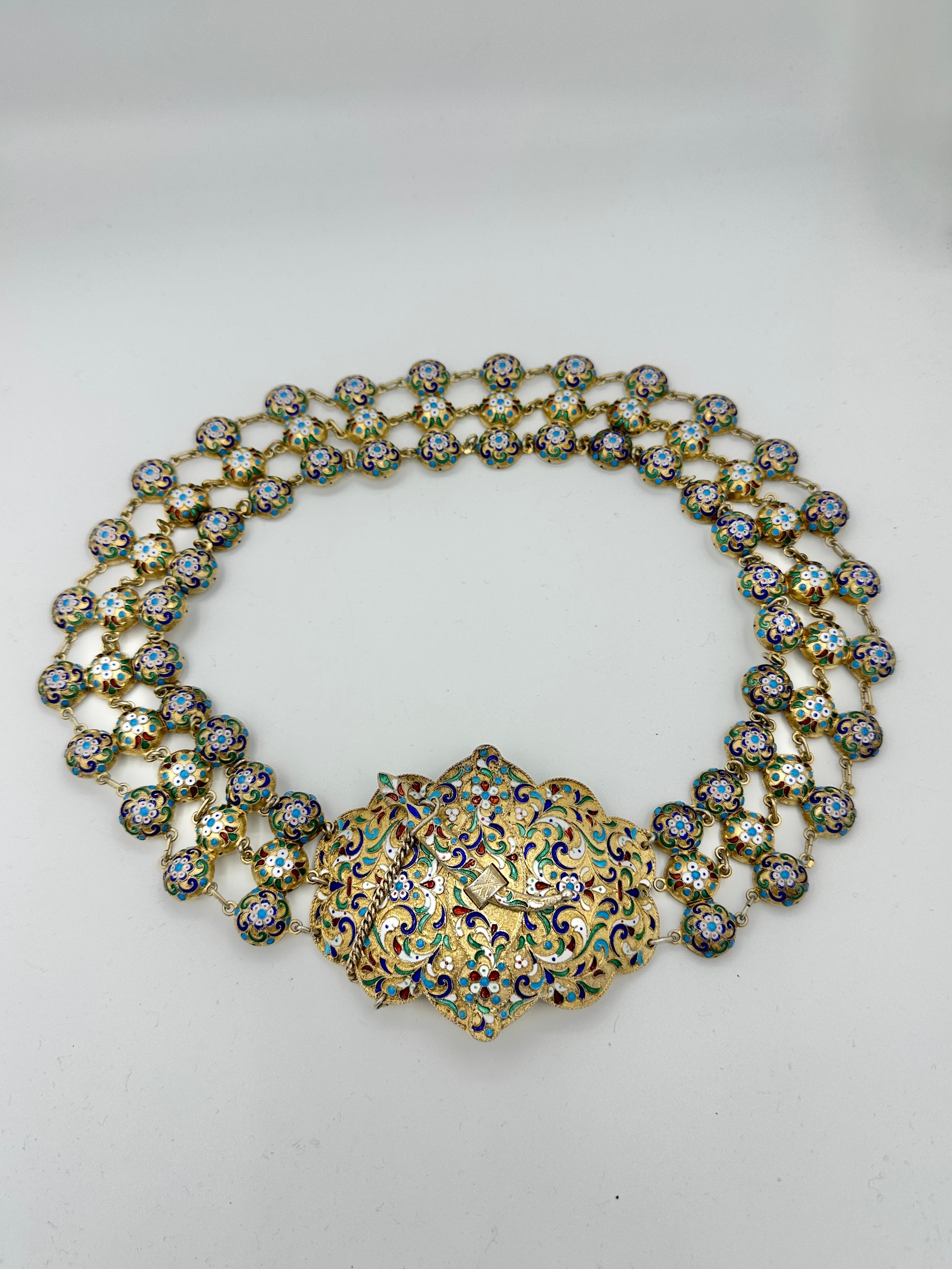 Cintura o collana russa in argento dorato e smalto San Pietroburgo 1908-1917 V.I.I. Victorov in vendita 12