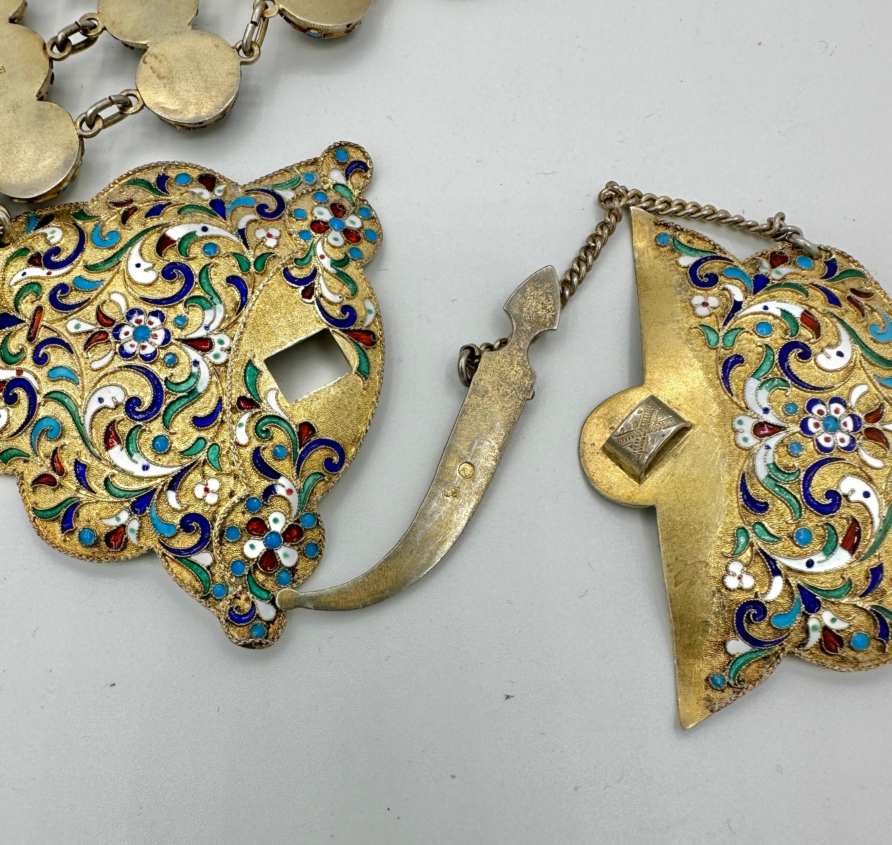 Cintura o collana russa in argento dorato e smalto San Pietroburgo 1908-1917 V.I.I. Victorov in vendita 4