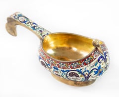 Russian Silver Gilt Enamel Cloisonné Kovsh