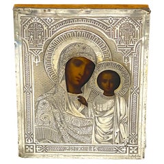 Antique Russian Silver Icon, Our Lady of Kazan  1886