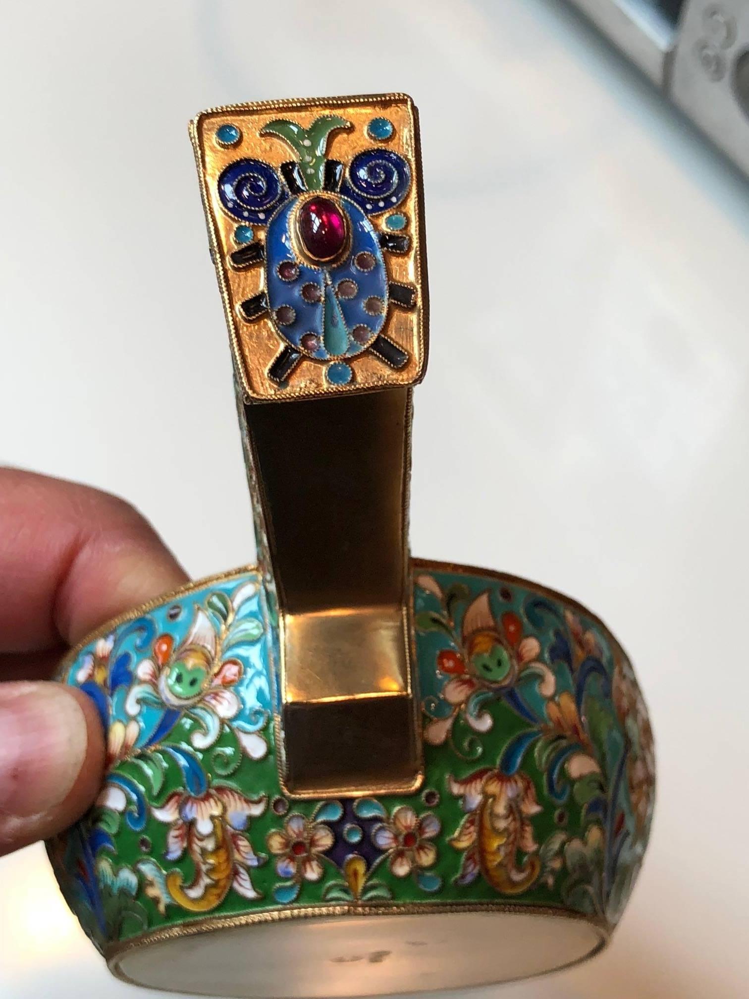 Russian Silver, Jeweled and Enamel Kovsch, Modelled as a Bird 4
