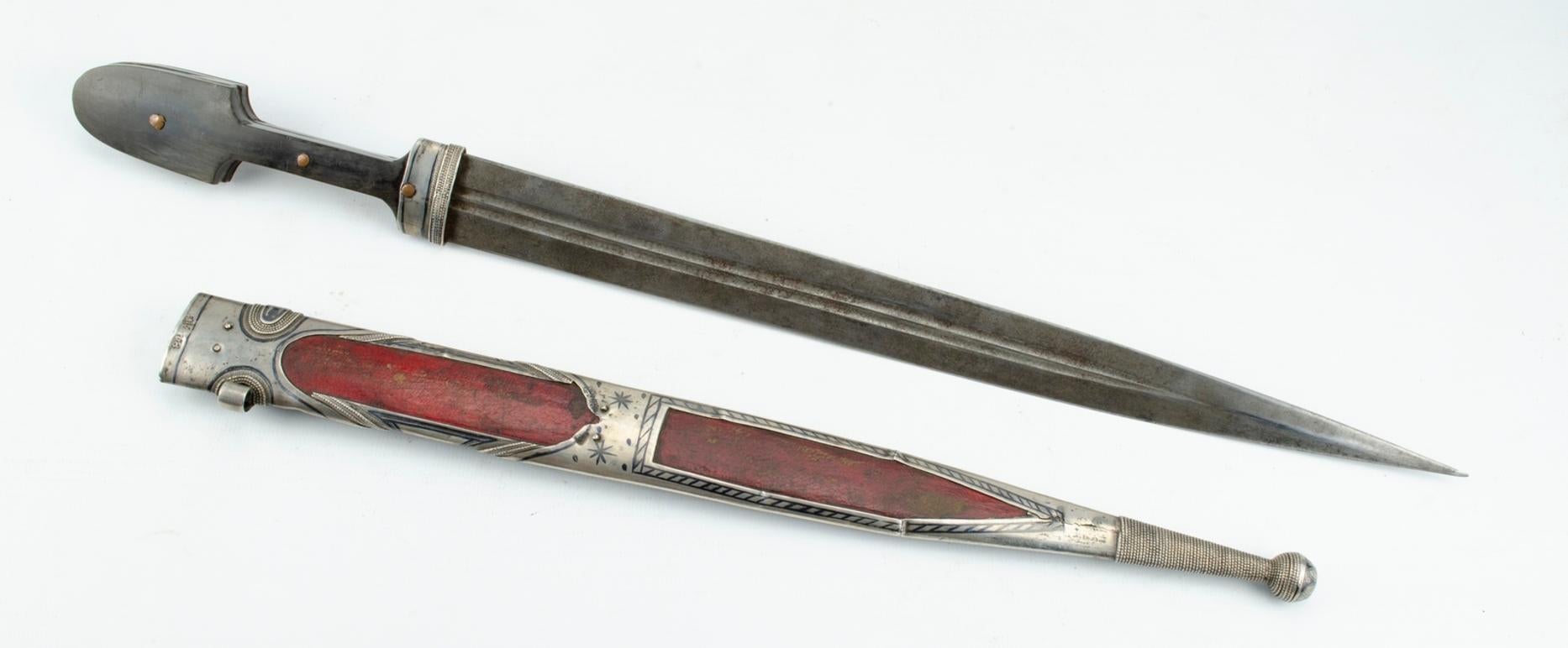Russian silver Kindjal dagger
Niele enamel origin Russia
Circa 19th century stamped 84 (1870)
solid silver
with some wear from use
The blade in perfect condition
some small bumps on the scabbard.