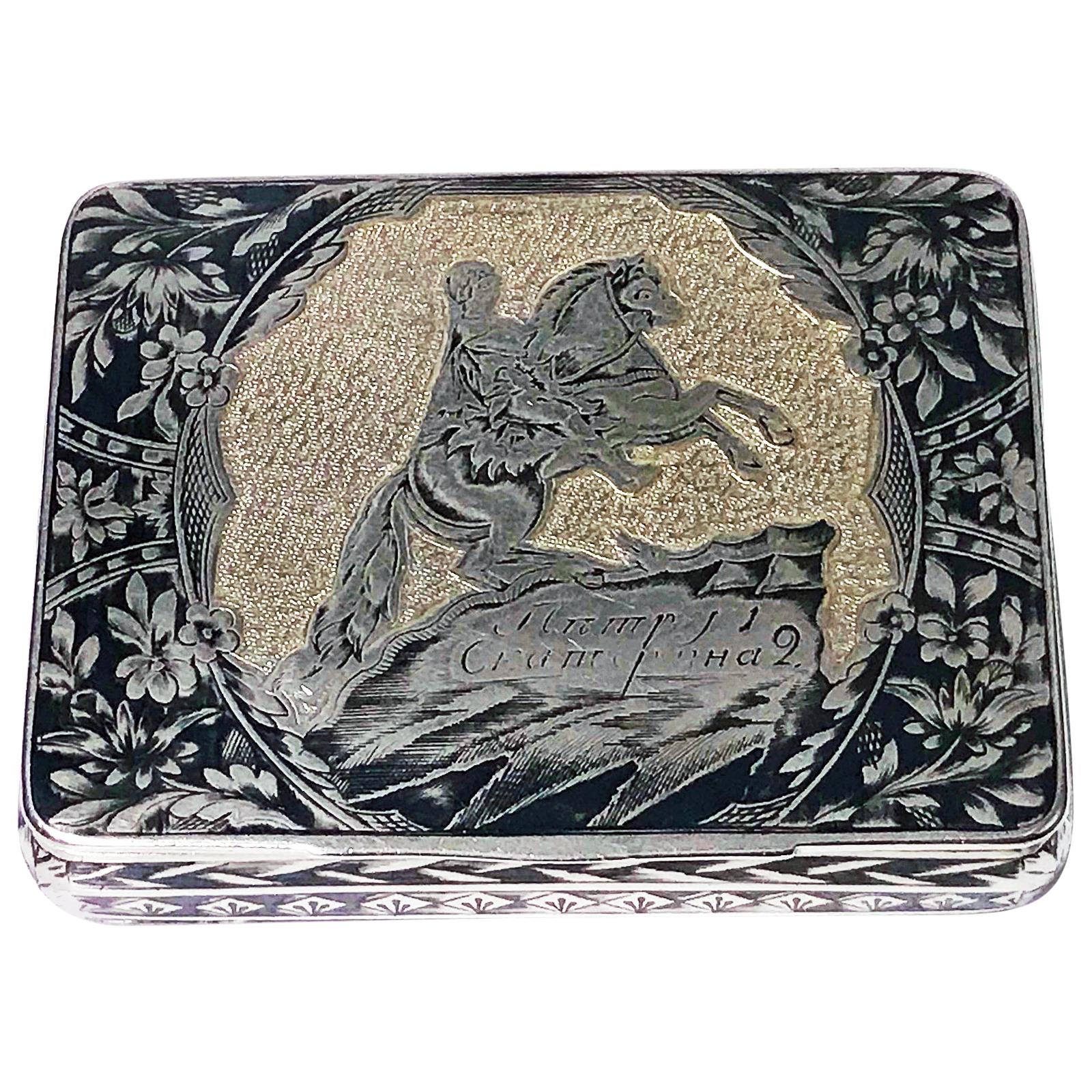 Russian Silver Niello Box, Nikolaì Lukich Dubrovin, 1824